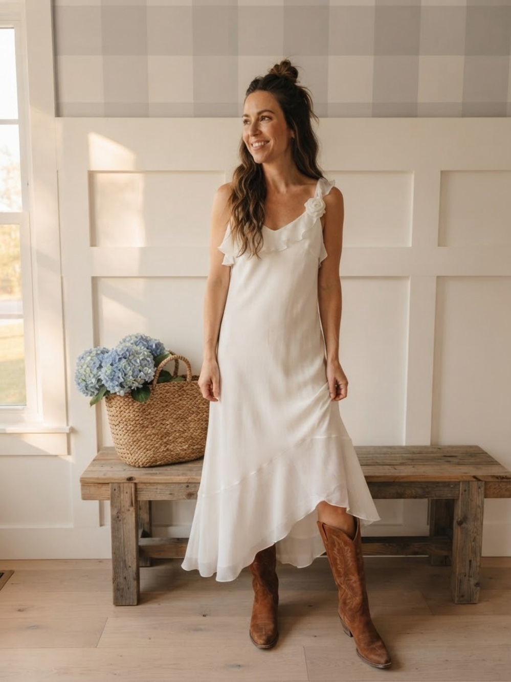 Wilfred Cream One-Shoulder Ruffle Maxi Dress